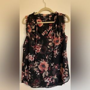 WHBM Black Floral Top Size Small
